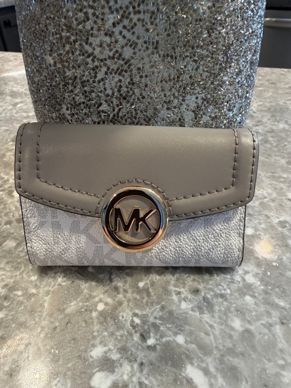 Michael Kors Gray and Silver Signature MK Compact key holder  Wallet